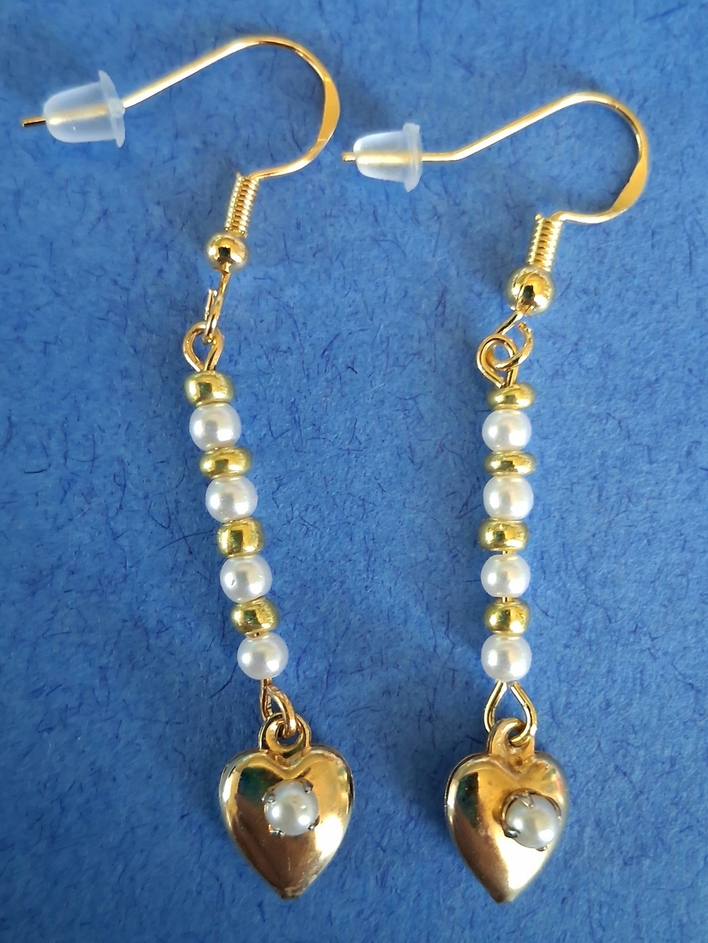 Handmade Gold-Tone Pearl Heart Drop Earrings - Women Jewelry